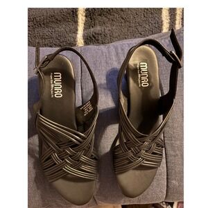 NWOB Munro Marianna Black Leather Strappy Slingback Kitten Heel Sandals 10M